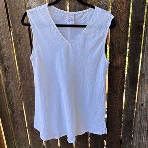 Match Point 100% Linen V-Neck Bias Cut Sleeveless Top In White Sz M